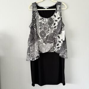 Notations Women's Chiffon Overlay over Abstract  Patterned & Black Dress Size 1X